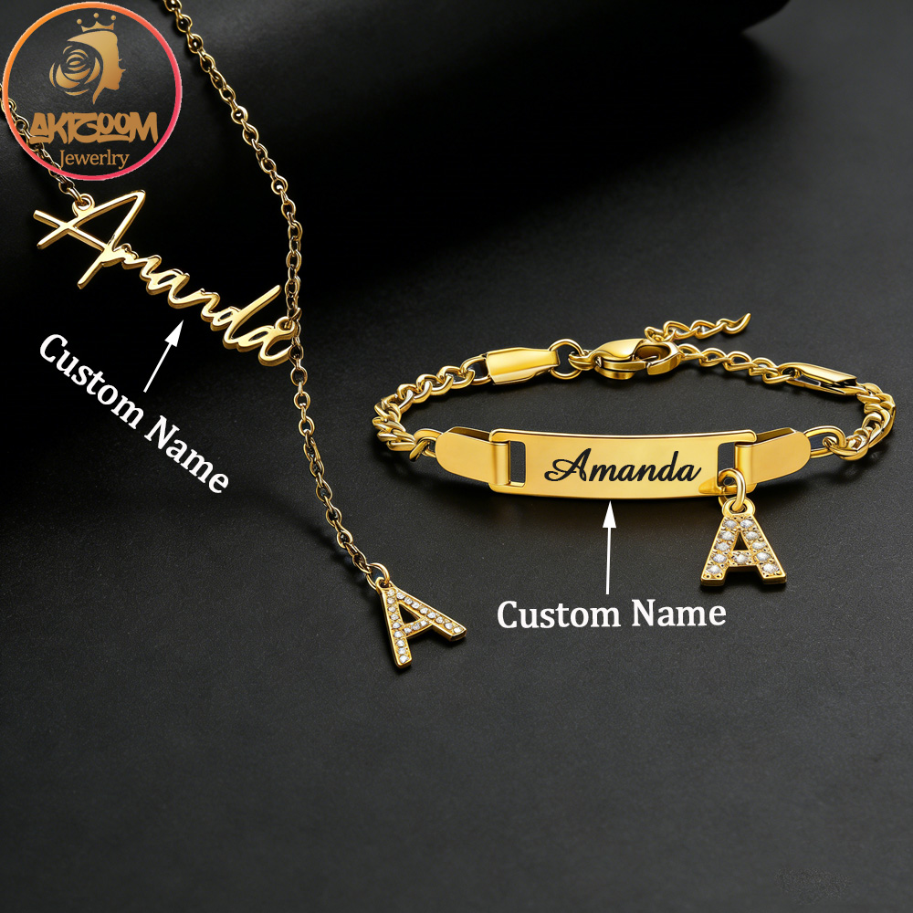 Custom Name Necklace Stainless Steel - Akizoom Custom Name Zircon Letter Necklace