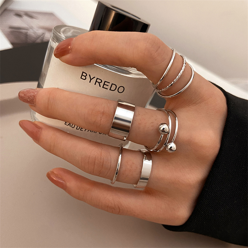 Vintage Punk Knuckle Rings Set - Metal Bead Punk Ring Set Sliver