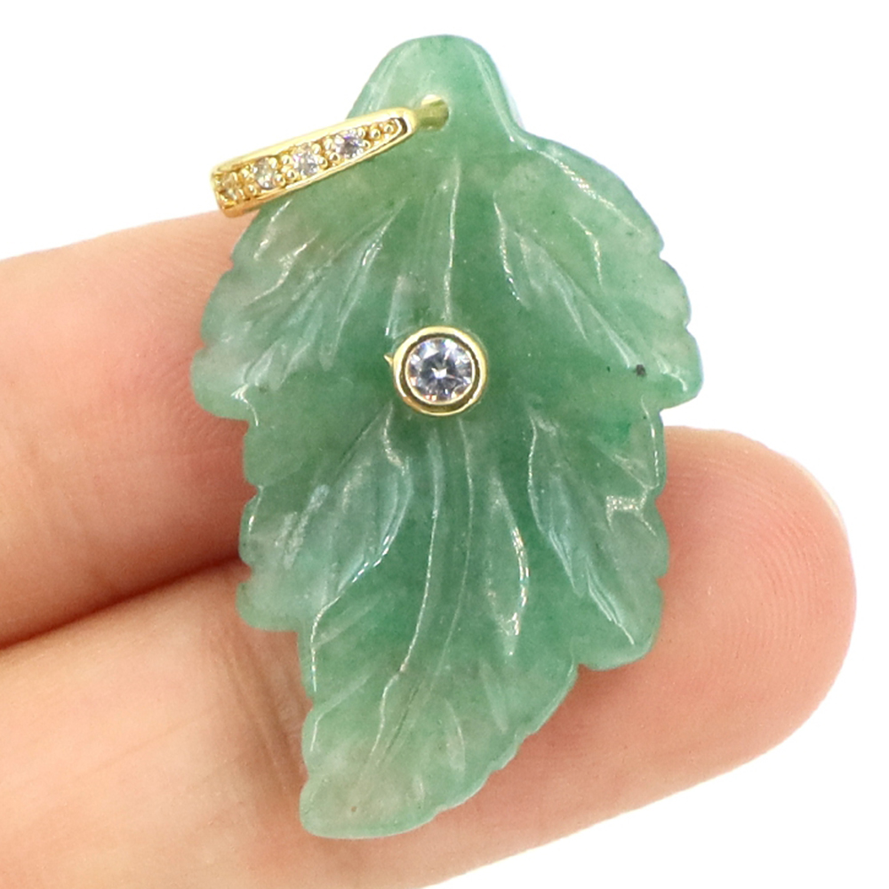 Crystal Pendant Necklace Natural Stone - Natural Stone Leaf Pendant Healing Crystal
