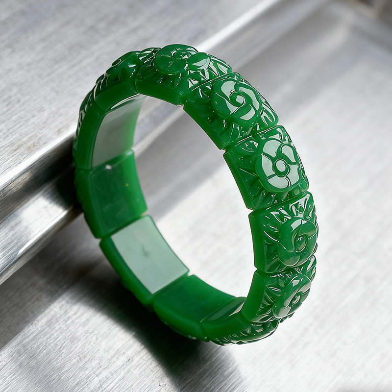 Bracelets - Real Jade Flower Bracelet Bangle Designer