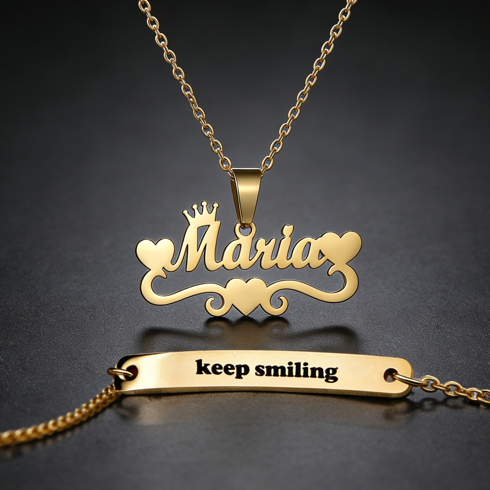 Custom Name Necklace Stainless Steel - Personalized Custom Name Heart Necklace Bracelet
