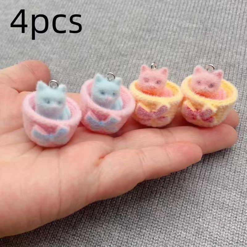 4pcs 3D plush resin cat pendan - Earrings review and price