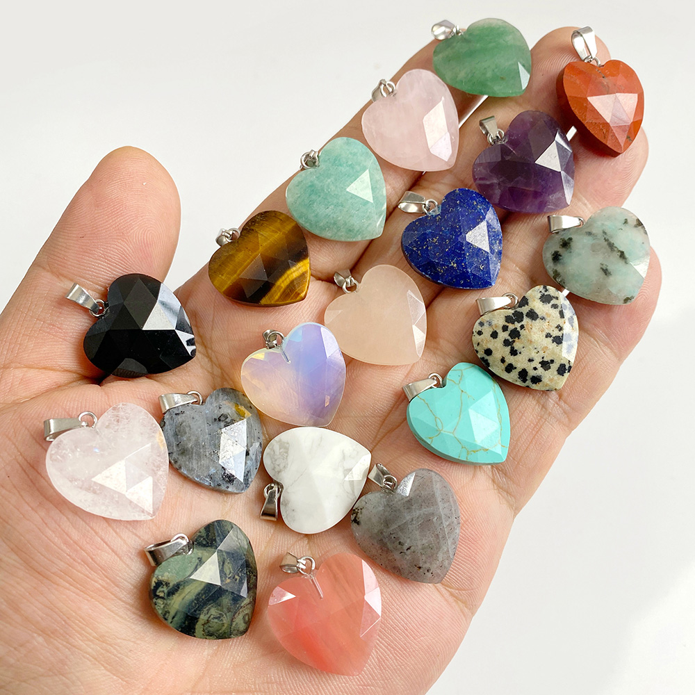 1PC 20mm Faceted Heart Pendant - Crystal Pendant Necklace Natural Stone review and price