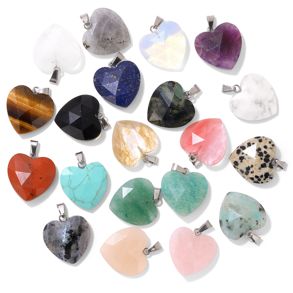 1PC 20mm Faceted Heart Pendant - Crystal Pendant Necklace Natural Stone review and price