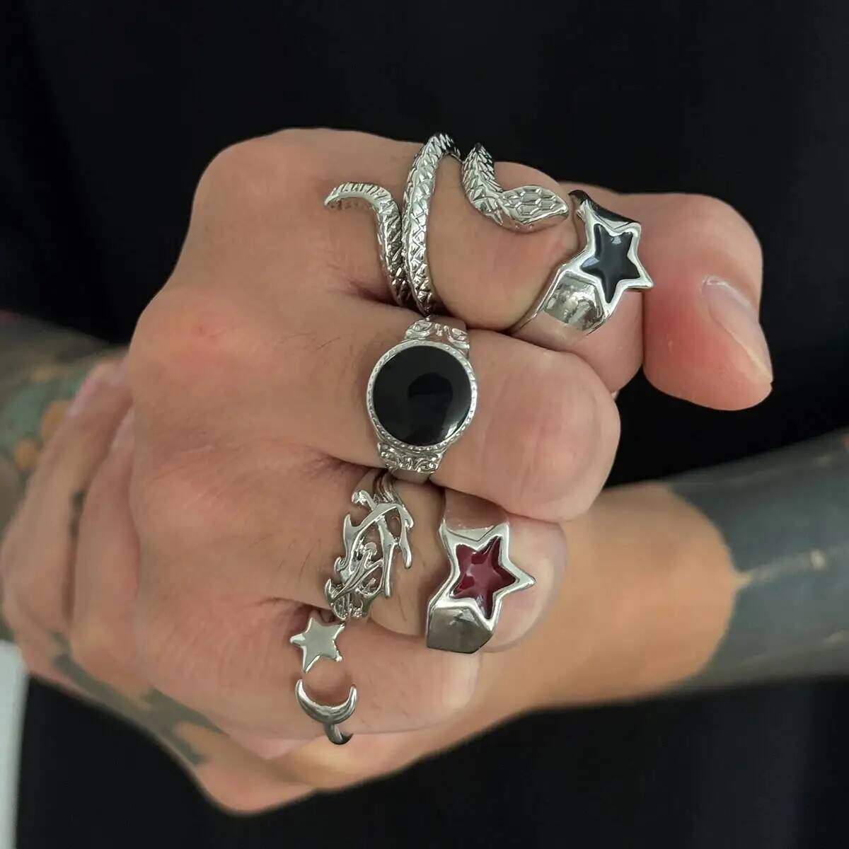 KunJoe 6Pcs New Goth Snake Ope - Vintage Punk Knuckle Rings Set review and price