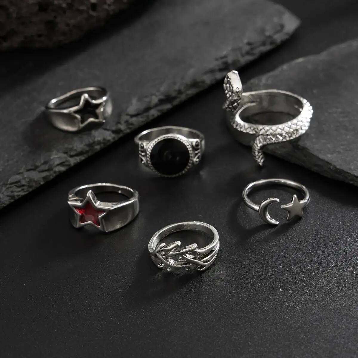 KunJoe 6Pcs New Goth Snake Ope - Vintage Punk Knuckle Rings Set review and price