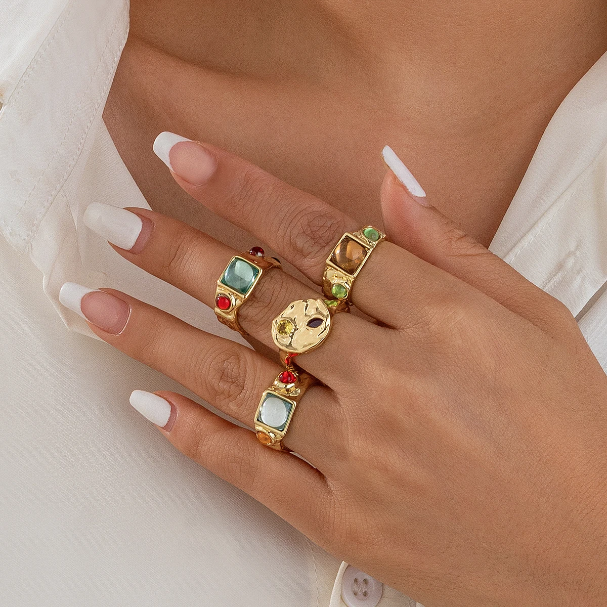 4Pcs/Set Vintage Colorful Crys - Vintage Punk Knuckle Rings Set review and price