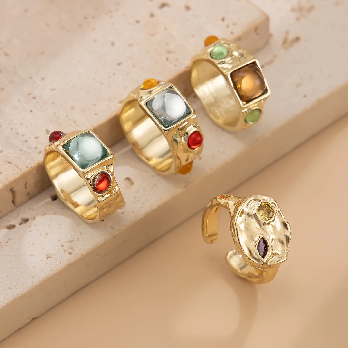 4Pcs/Set Vintage Colorful Crys - Vintage Punk Knuckle Rings Set review and price