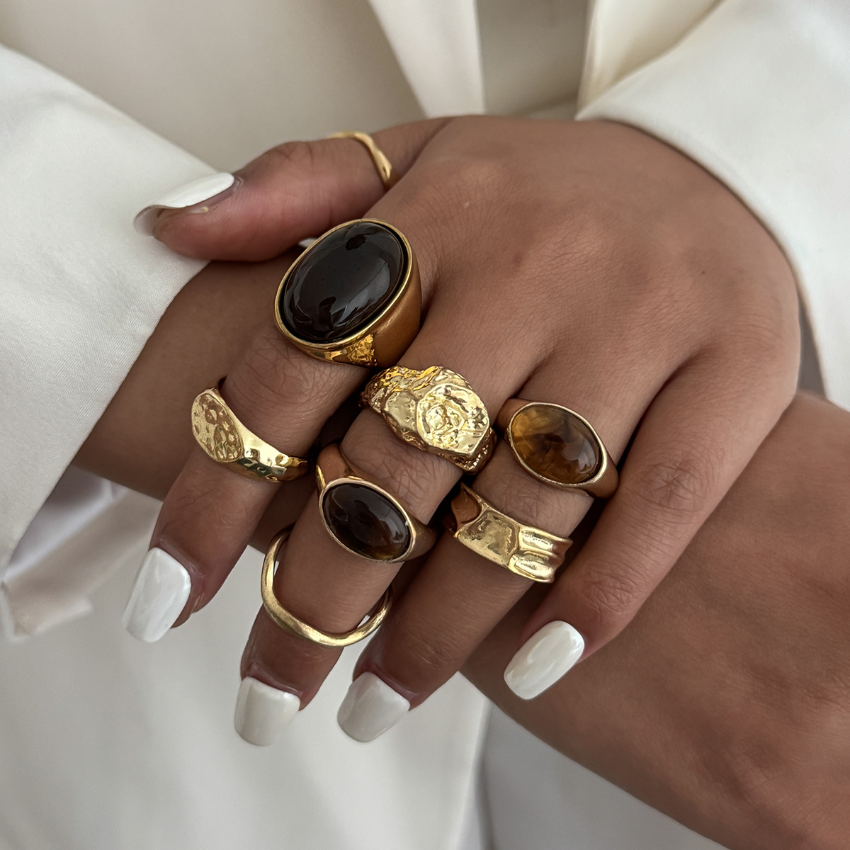 8Pcs/Set Vintage Amber Rhinest - Vintage Punk Knuckle Rings Set review and price
