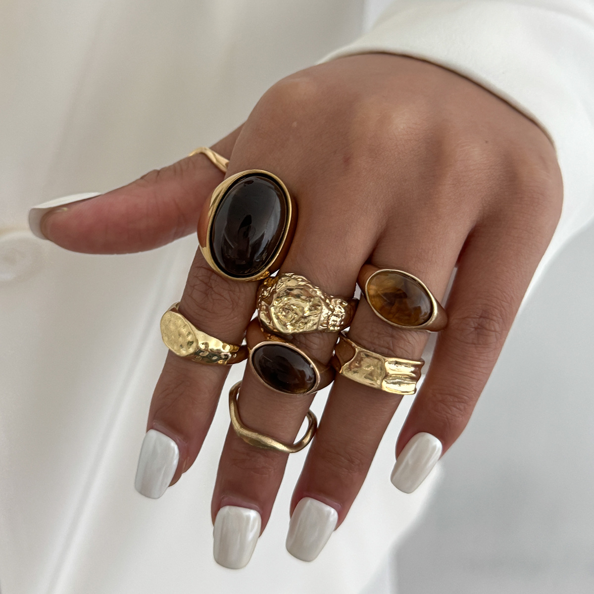 8Pcs/Set Vintage Amber Rhinest - Vintage Punk Knuckle Rings Set review and price