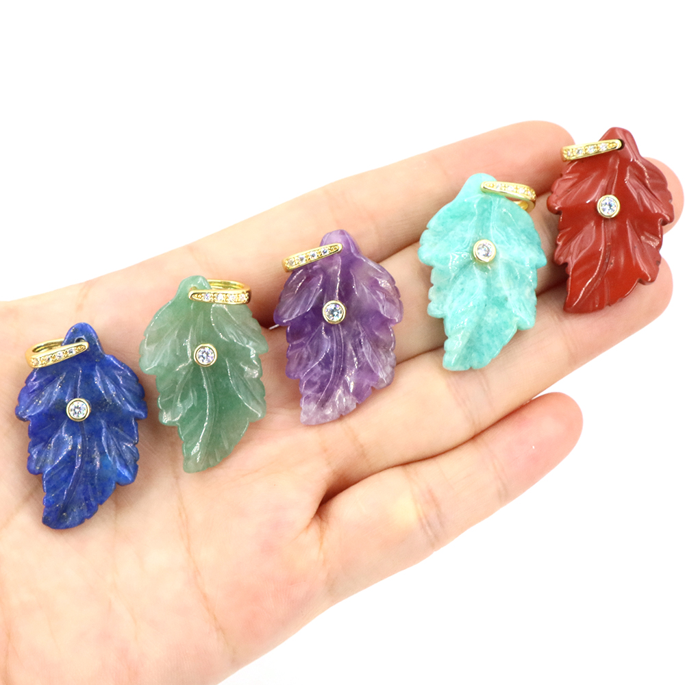 Natural Stone Crystal Leaf wit - Crystal Pendant Necklace Natural Stone review and price