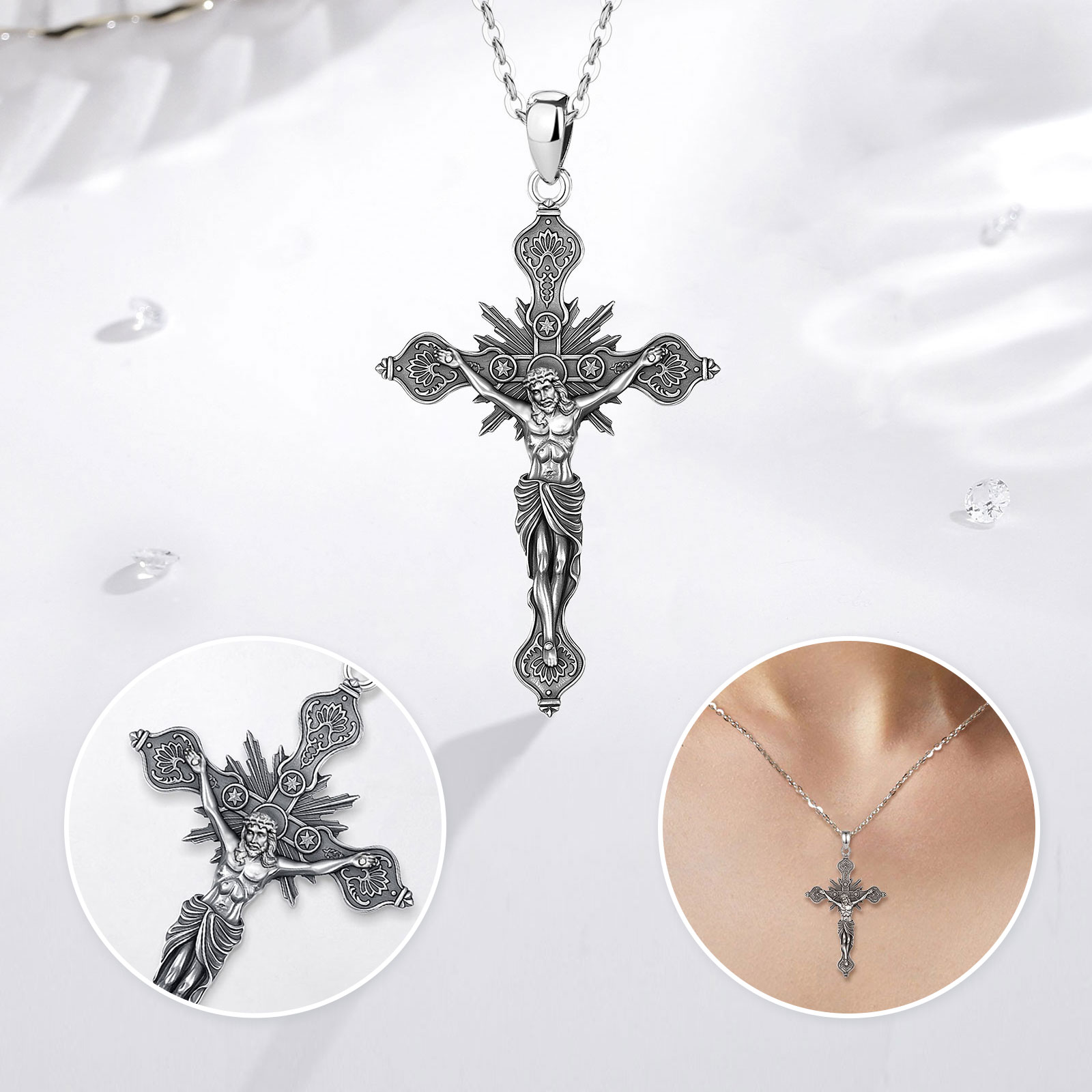 Eudora New Crucifix Cross Neck - 925 Sterling Silver Chain Necklace Men review and price