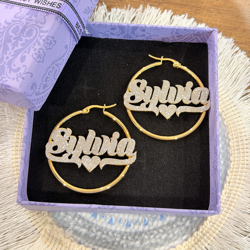 DUOYING Custom Bling Name Hoop - Custom Name Necklace Stainless Steel review and price