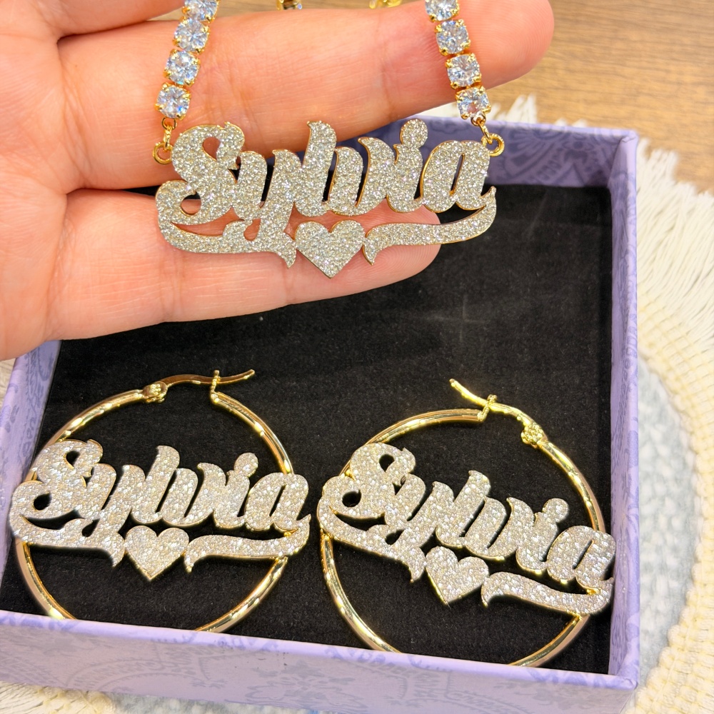 DUOYING Custom Bling Name Hoop - Custom Name Necklace Stainless Steel review and price