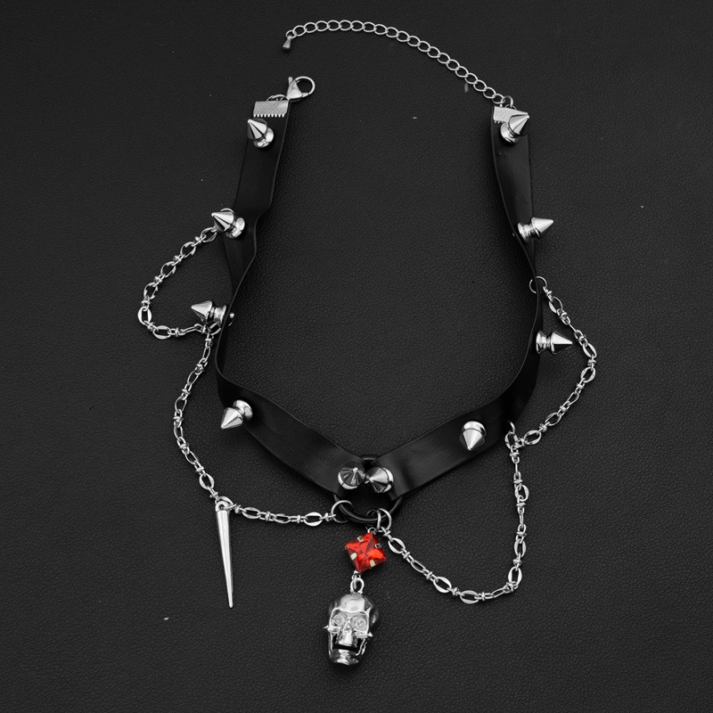 Dark Skull Leather Choker, Y2K - Goth Punk Spike Choker review and price