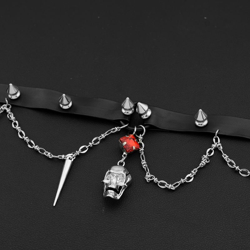 Dark Skull Leather Choker, Y2K - Goth Punk Spike Choker review and price
