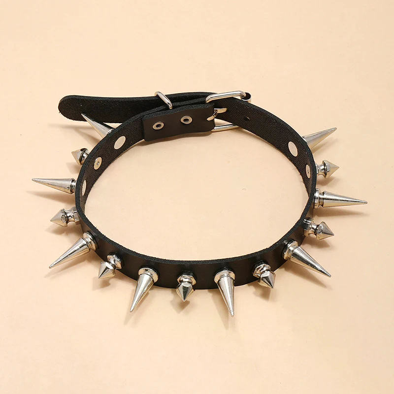 Long Spike Choker Punk Faux Le - Goth Punk Spike Choker review and price