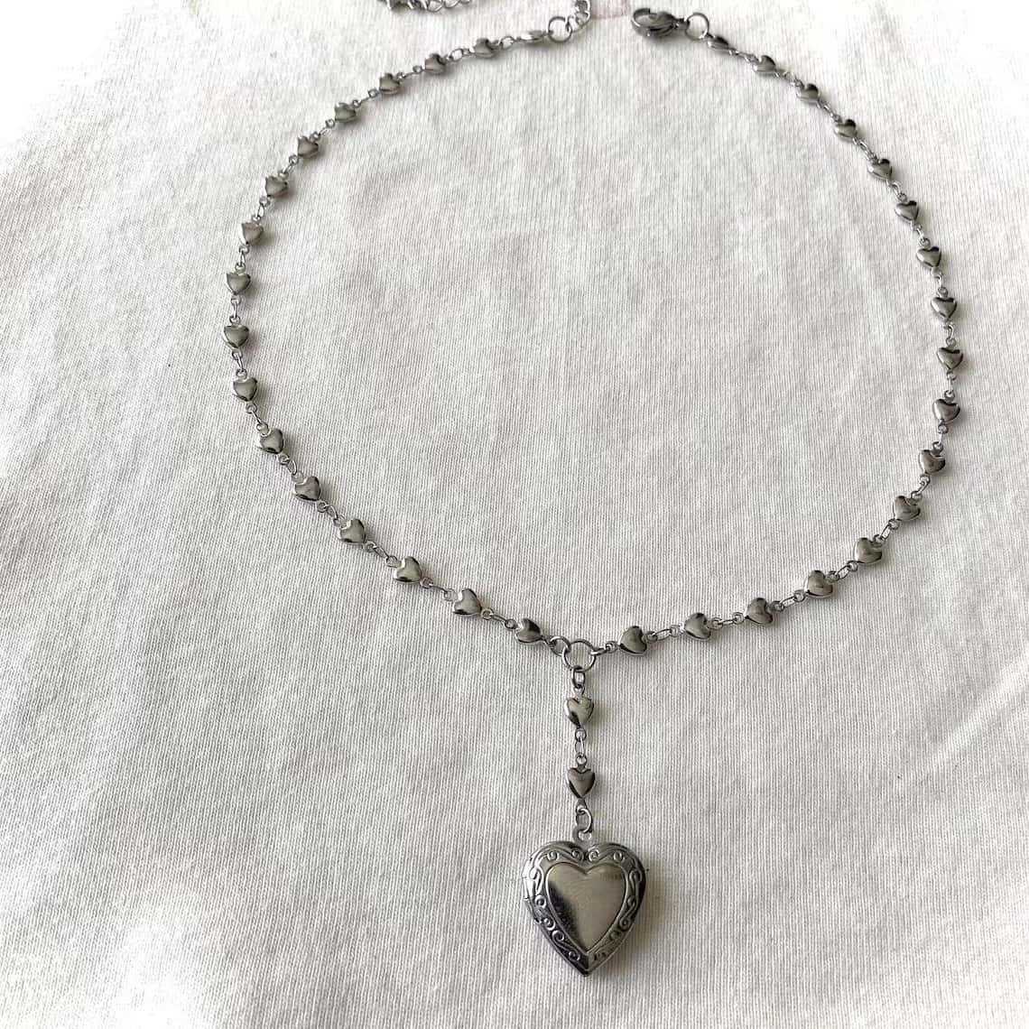 Rosary Lariat Chain Necklace w - Heart Locket Necklace Photo review and price