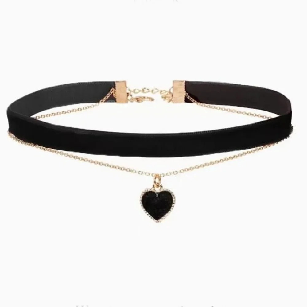 Multi Layer Black Peach Heart  - Layered Pendant Necklace Aesthetic review and price