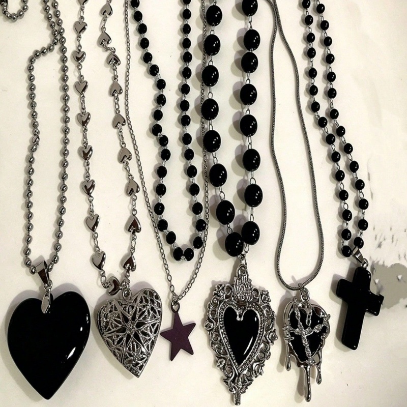 6Pcs Gothic Layered Necklace S - Layered Pendant Necklace Aesthetic review and price