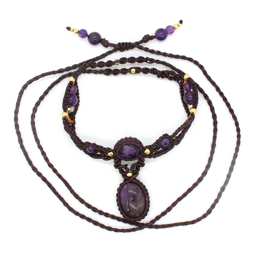 Crystal Braided Macrame Stone  - Crystal Pendant Necklace Natural Stone review and price