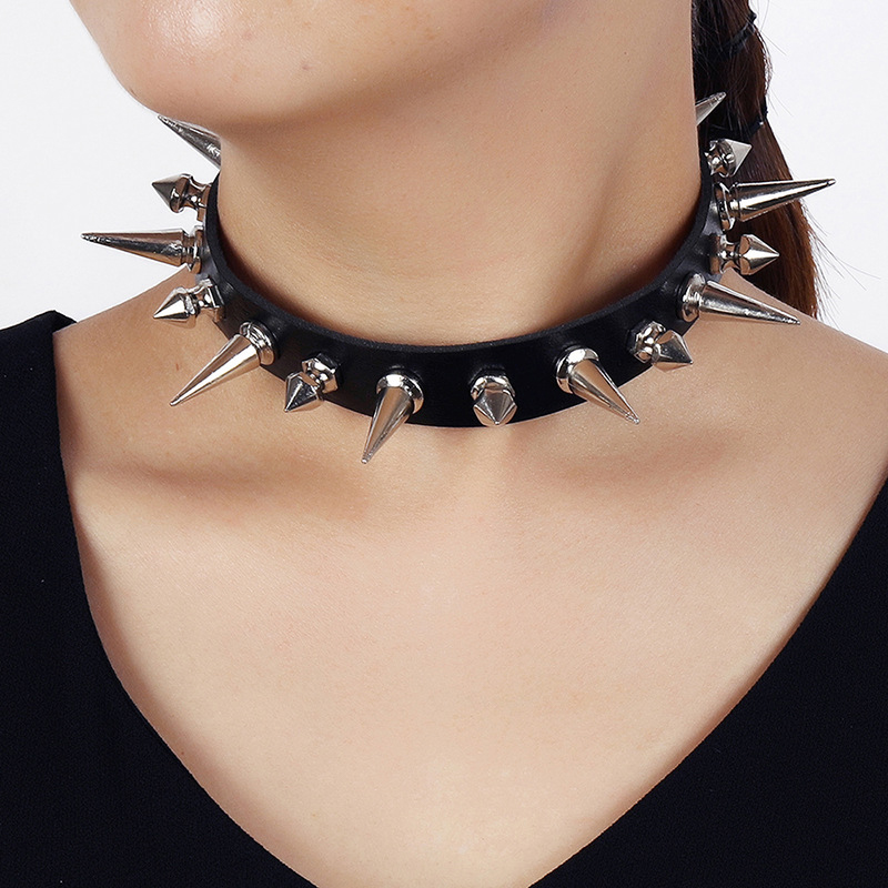 Punk Long Spike Choker Faux Le - Goth Punk Spike Choker review and price