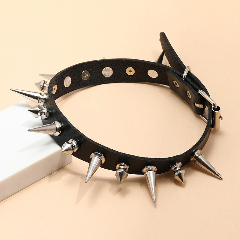 Punk Long Spike Choker Faux Le - Goth Punk Spike Choker review and price