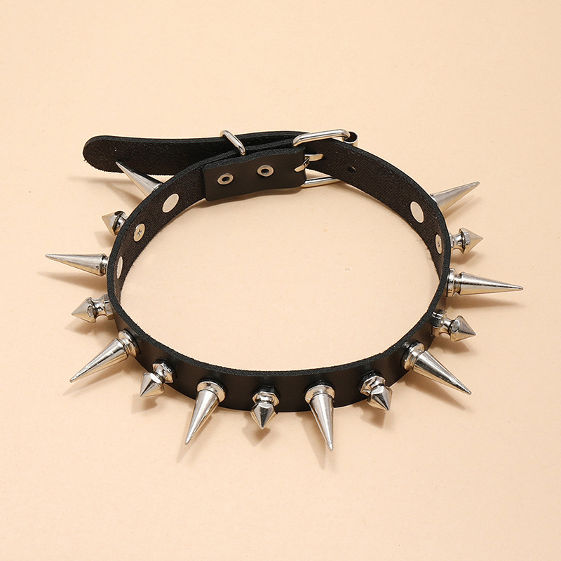 Punk Long Spike Choker Faux Le - Goth Punk Spike Choker review and price