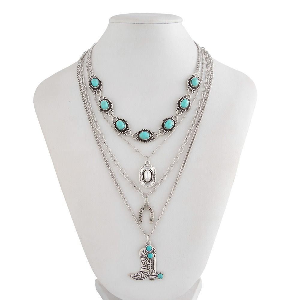 Cowboy Boot Pendant Turquoise  - Layered Pendant Necklace Aesthetic review and price