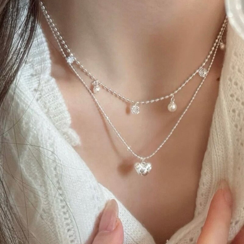 Double Layer Silver Bead Choke - Layered Pendant Necklace Aesthetic review and price