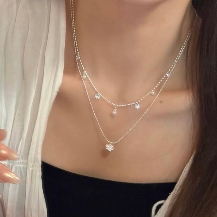 Double Layer Silver Bead Choke - Layered Pendant Necklace Aesthetic review and price