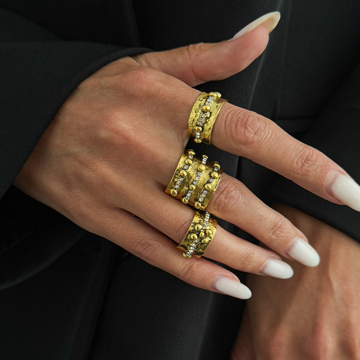 3Pcs Vintage Inlay Rhinestone  - Vintage Punk Knuckle Rings Set review and price