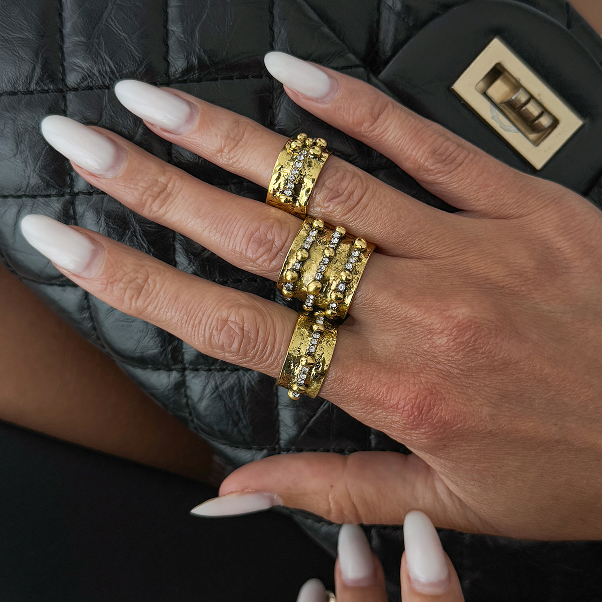 3Pcs Vintage Inlay Rhinestone  - Vintage Punk Knuckle Rings Set review and price