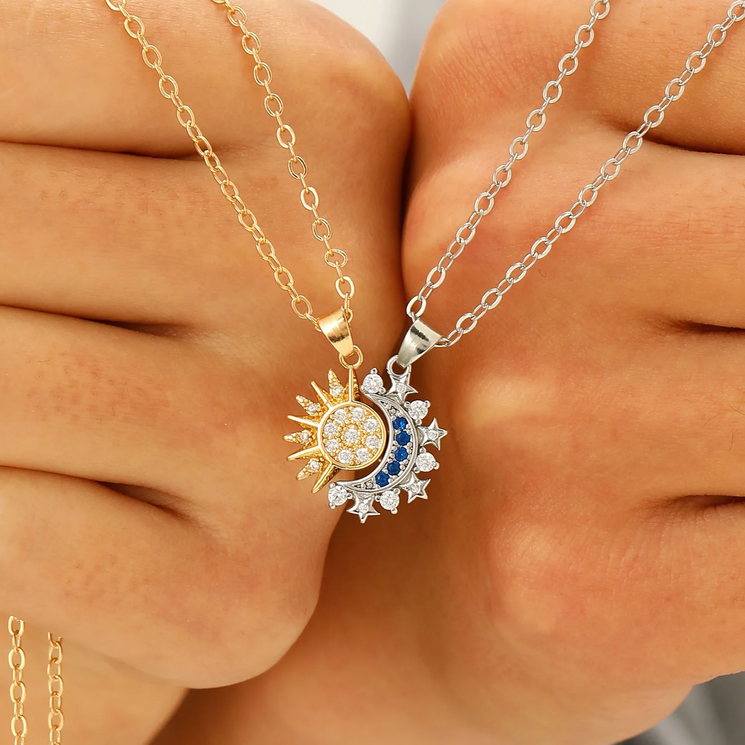 Fashion Shiny Rhinestone Sun M - Magnetic Couple Matching Necklaces review and price