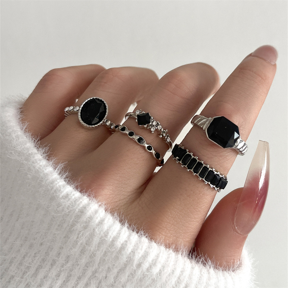 Retro Black Crystal Stone Ring - Vintage Punk Knuckle Rings Set review and price