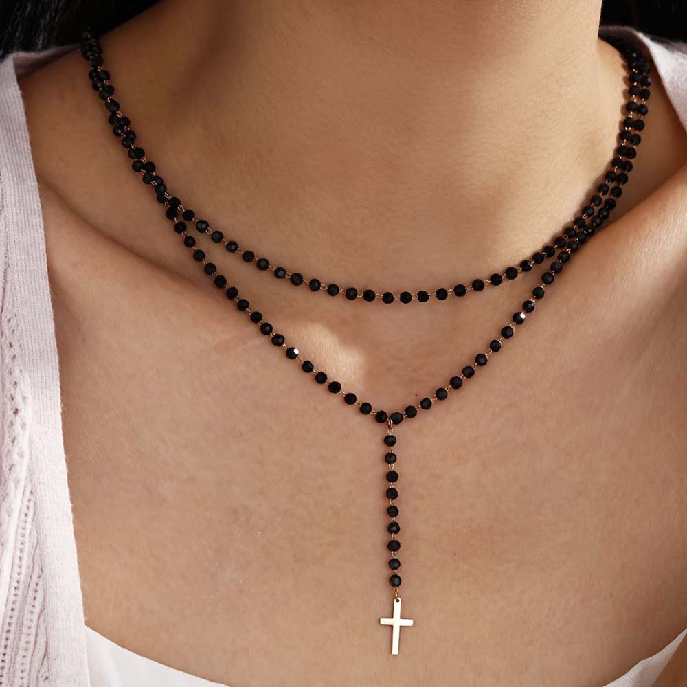 Gothic Double Layer Black Crys - Layered Pendant Necklace Aesthetic review and price