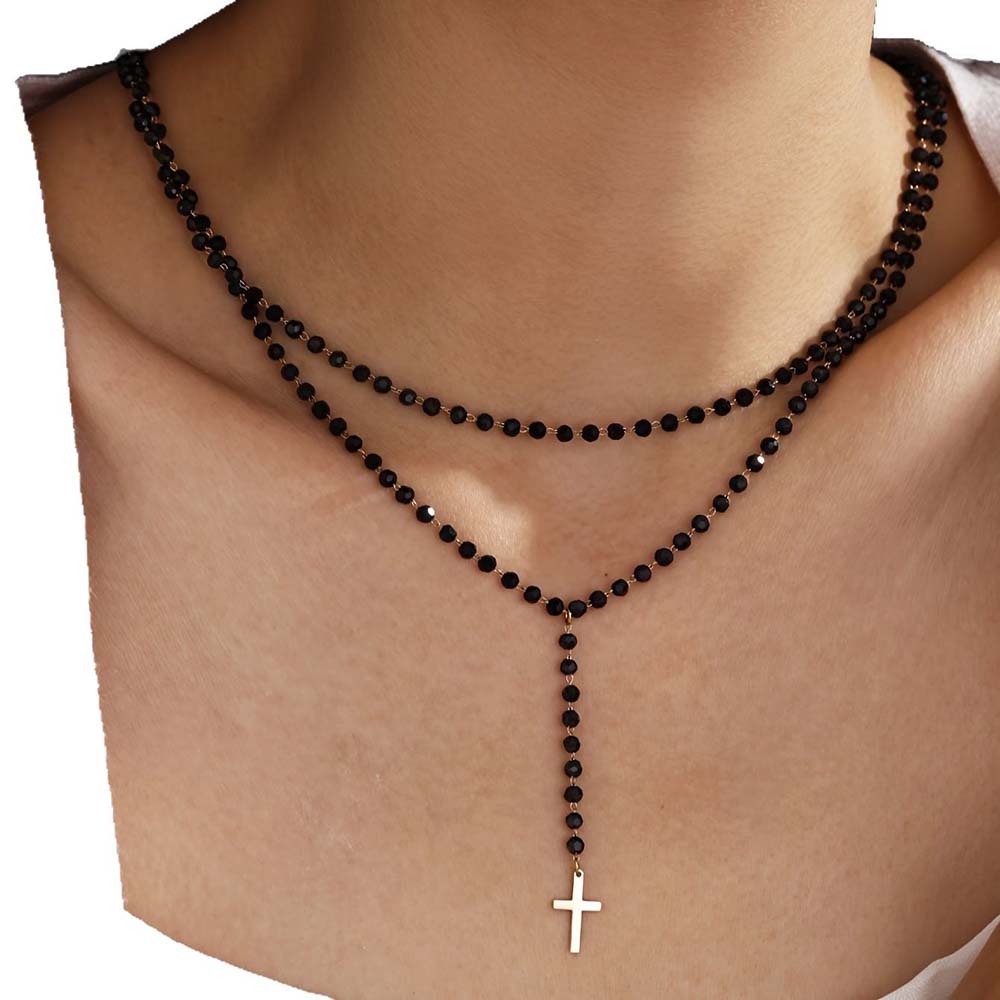 Gothic Double Layer Black Crys - Layered Pendant Necklace Aesthetic review and price