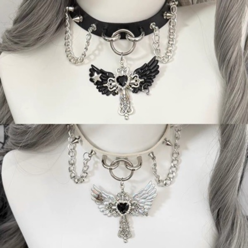 Gothic Subculture Angel Wing C - Layered Pendant Necklace Aesthetic review and price