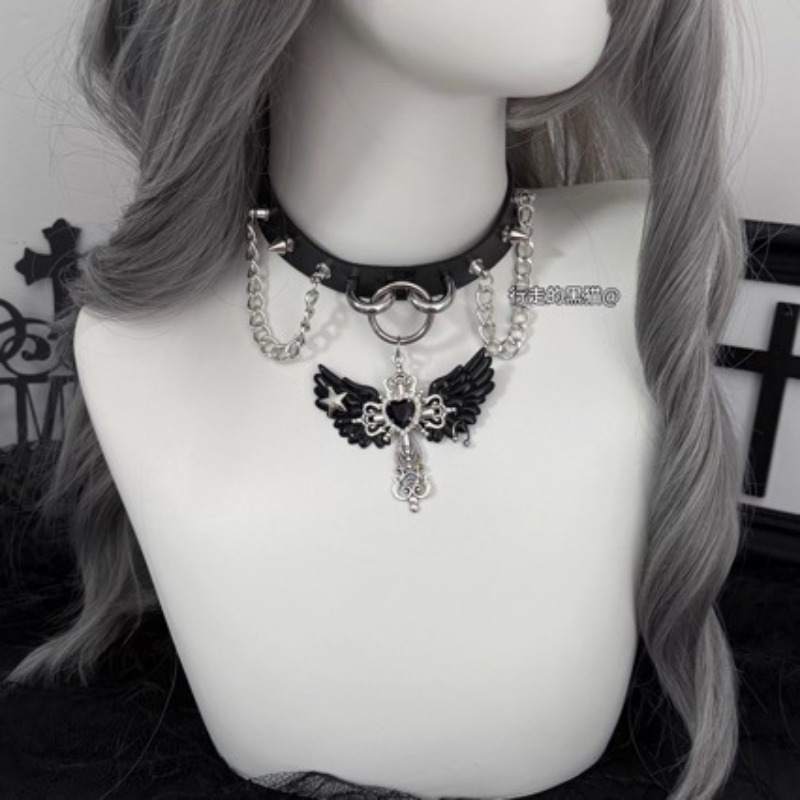 Gothic Subculture Angel Wing C - Layered Pendant Necklace Aesthetic review and price