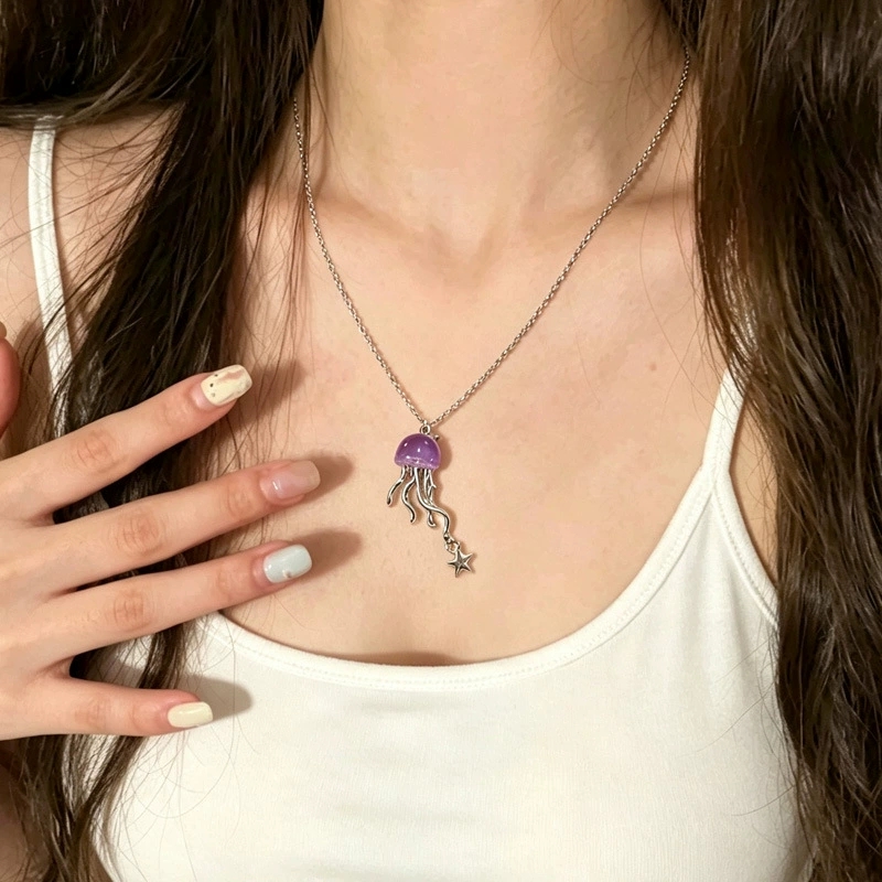 Cute Purple Jellyfish Ocean St - Layered Pendant Necklace Aesthetic review and price