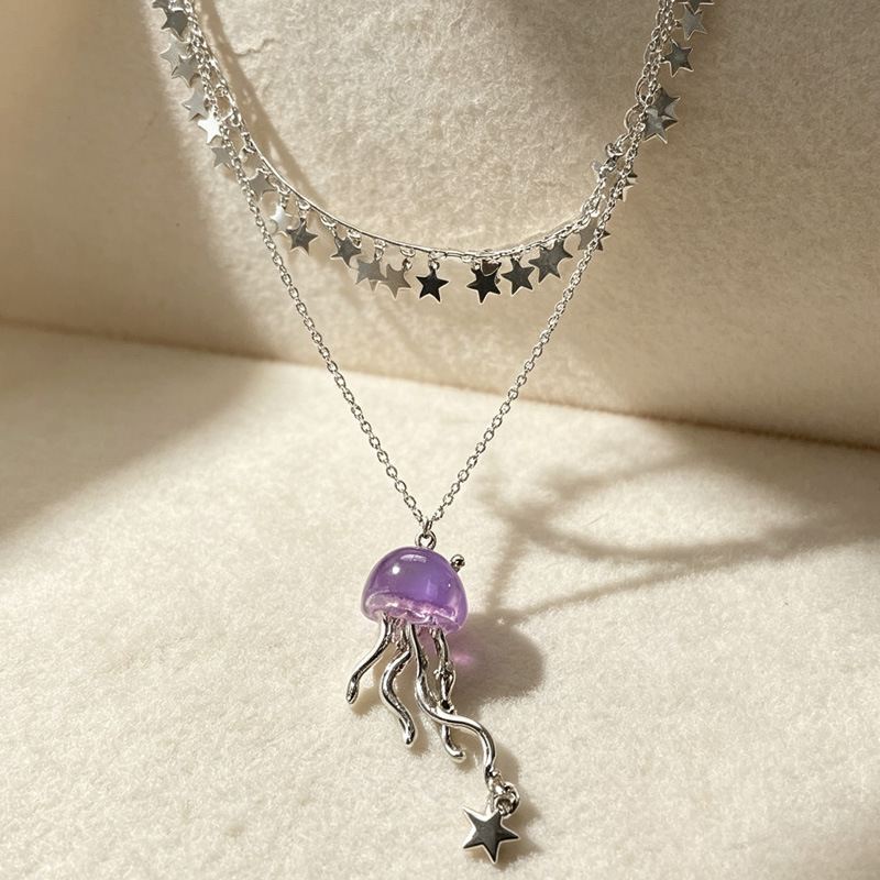 Cute Purple Jellyfish Ocean St - Layered Pendant Necklace Aesthetic review and price