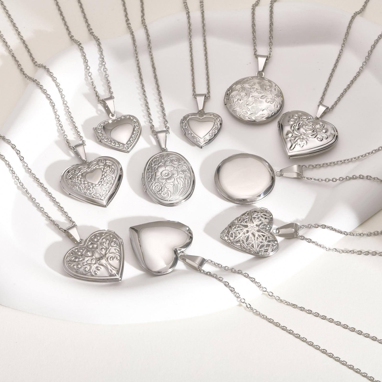 Vnox Never Fade Silver Color S - Heart Locket Necklace Photo review and price