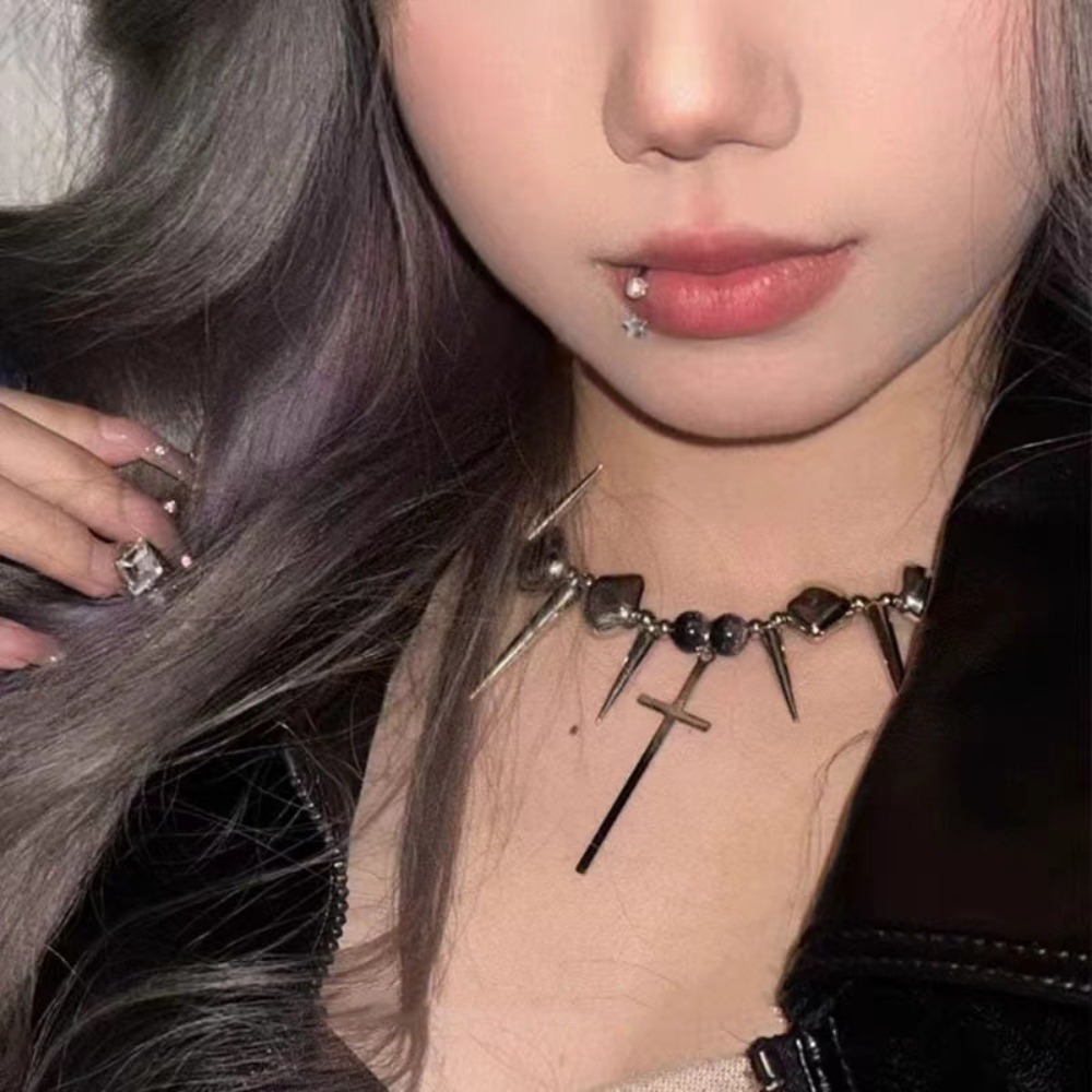 Y2k Subculture Spike Cross Riv - Goth Punk Spike Choker review and price