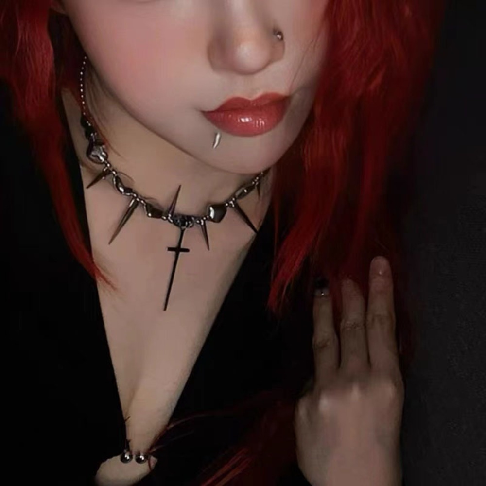 Y2k Subculture Spike Cross Riv - Goth Punk Spike Choker review and price
